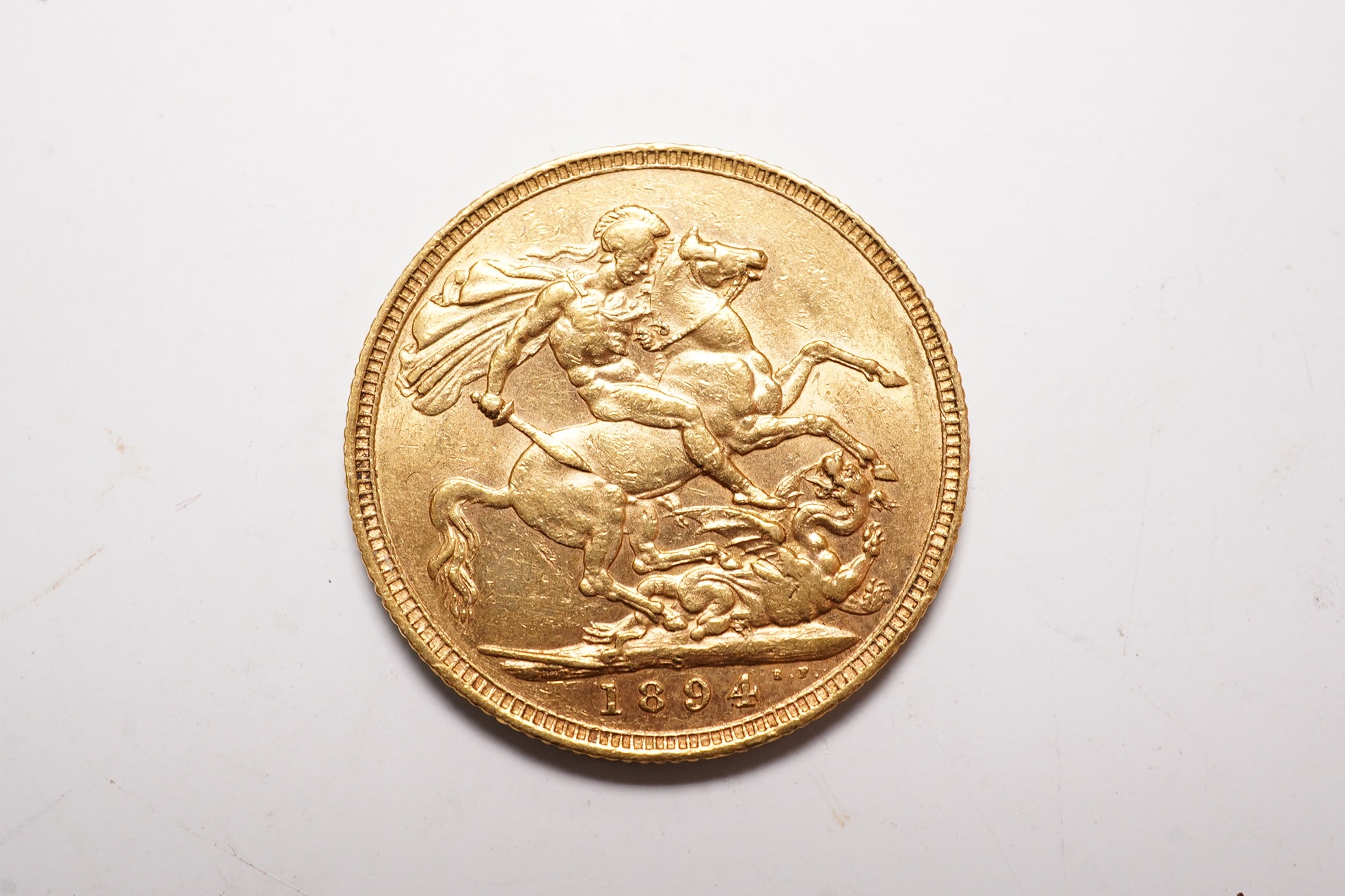Australia gold coins, Victoria, gold sovereign 1894S, VF